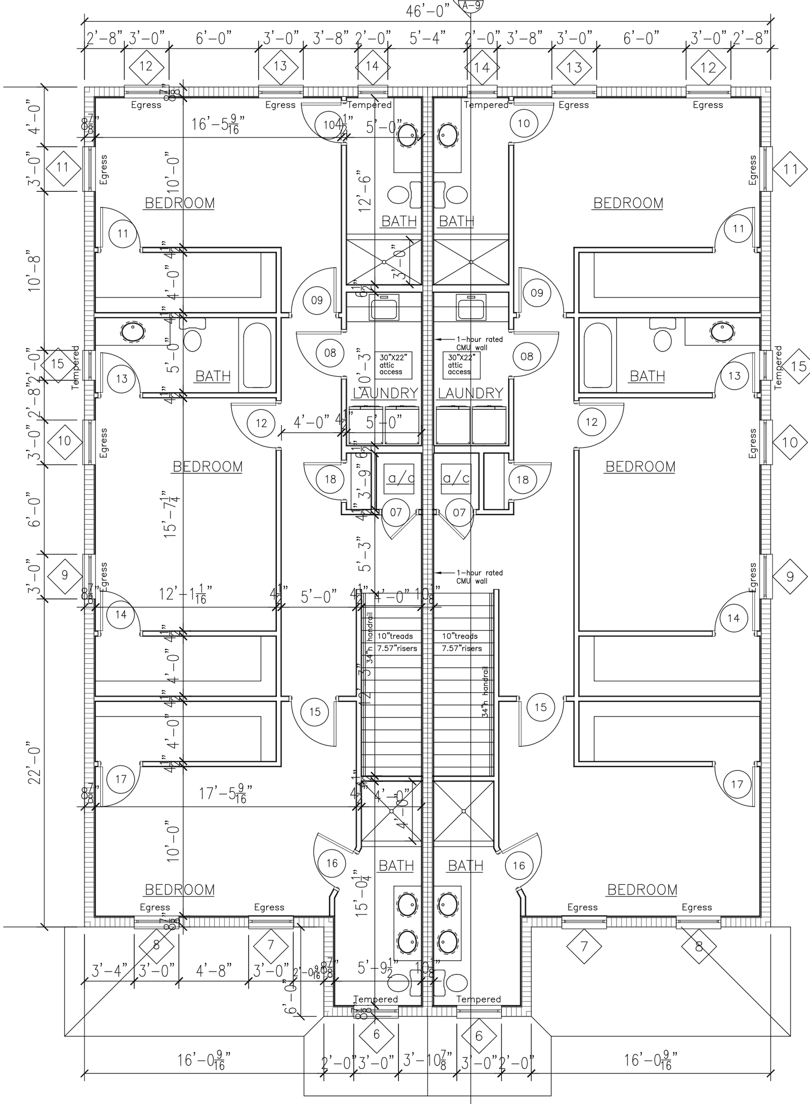 Second floor plan: three bedrooms, each with a private bath, and laundry room